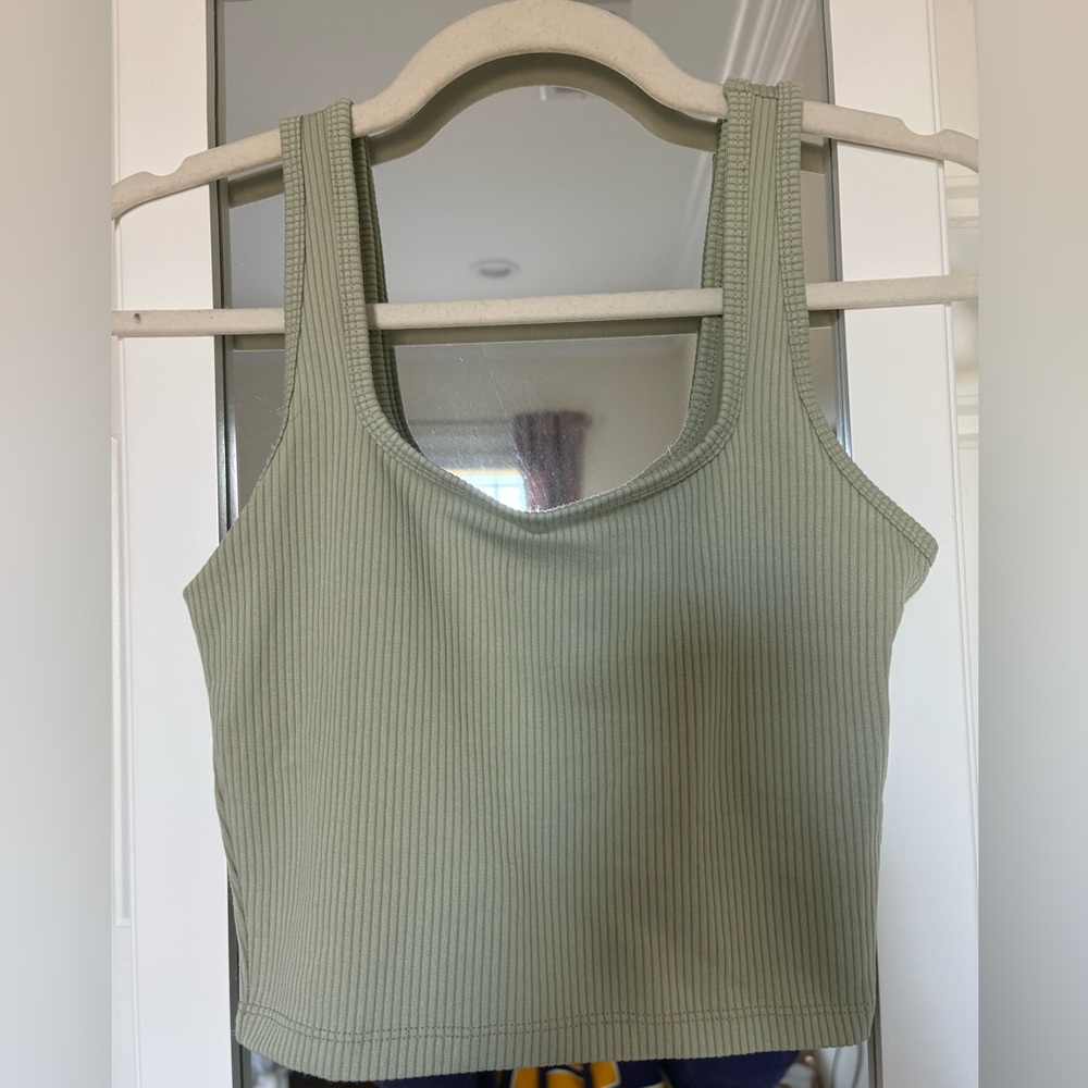 Hollister Olive Cropped Ribbed Tank Top